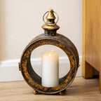 Round Antique Gold Metal Candle Lantern