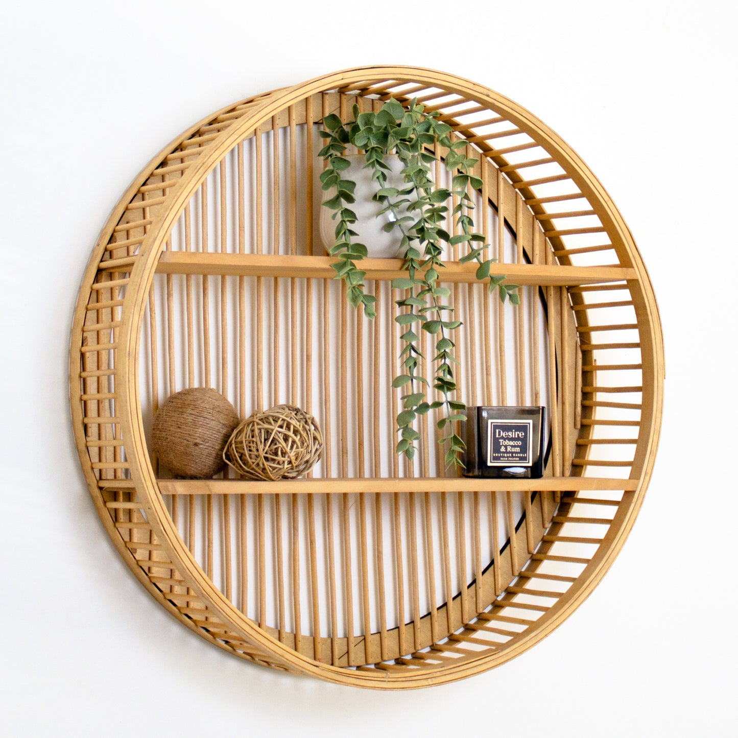 2 Tier Bamboo Round Wall Shelf