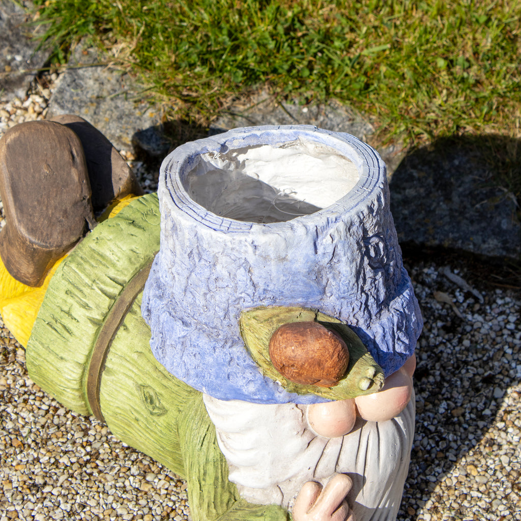 Rustic Lying Garden Gnome Planter