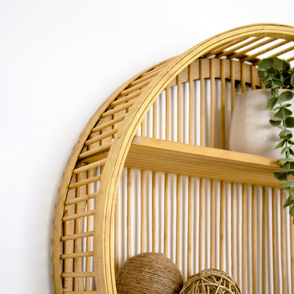 2 Tier Bamboo Round Wall Shelf