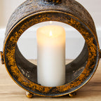 Round Antique Gold Metal Candle Lantern