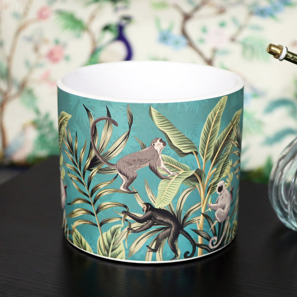 Teal Safari Monkey Plant Pot