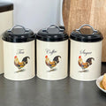 Set Of 3 Cockerel Tea Coffee Sugar Canisters