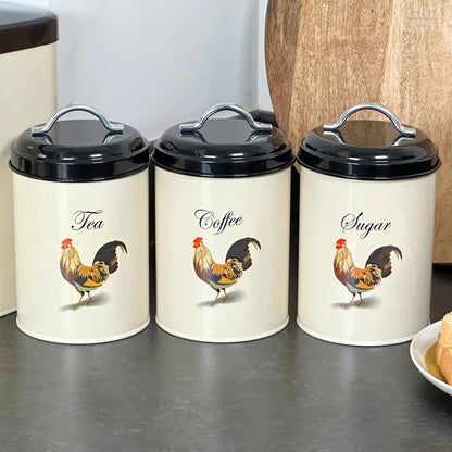 Cockerel Tea Coffee Sugar Canisters