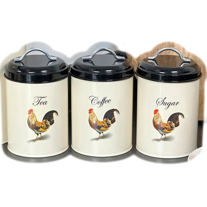 Cockerel Tea Coffee Sugar Canisters