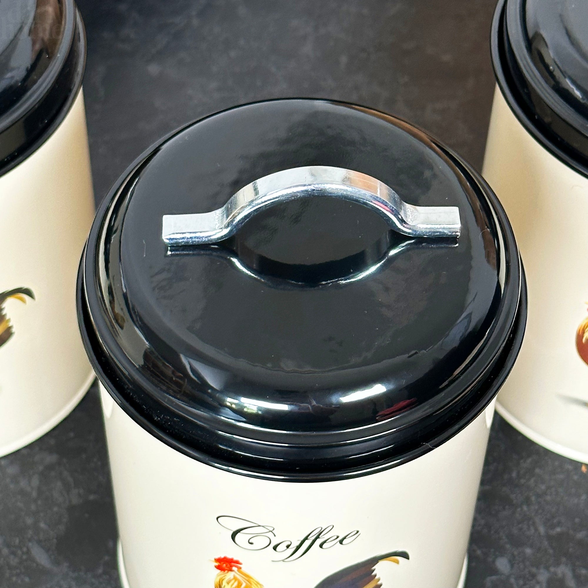 Set Of 3 Cockerel Tea Coffee Sugar Canisters