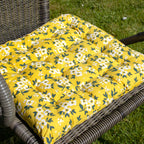 Set Of 2 Yellow Floral Cotton Outdoor Seat Pads