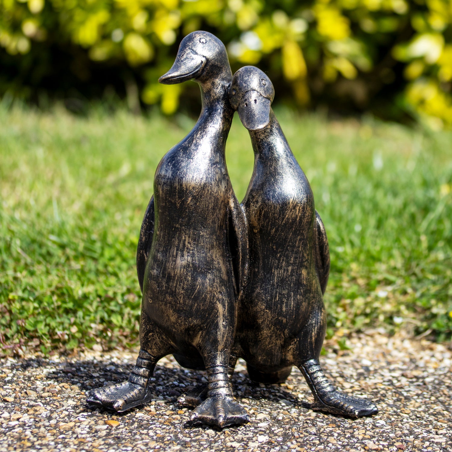 Aged Gold Duck Pair Garden Ornament