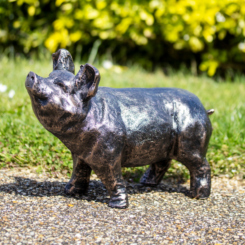 Bronze Curious Pig Garden Ornament