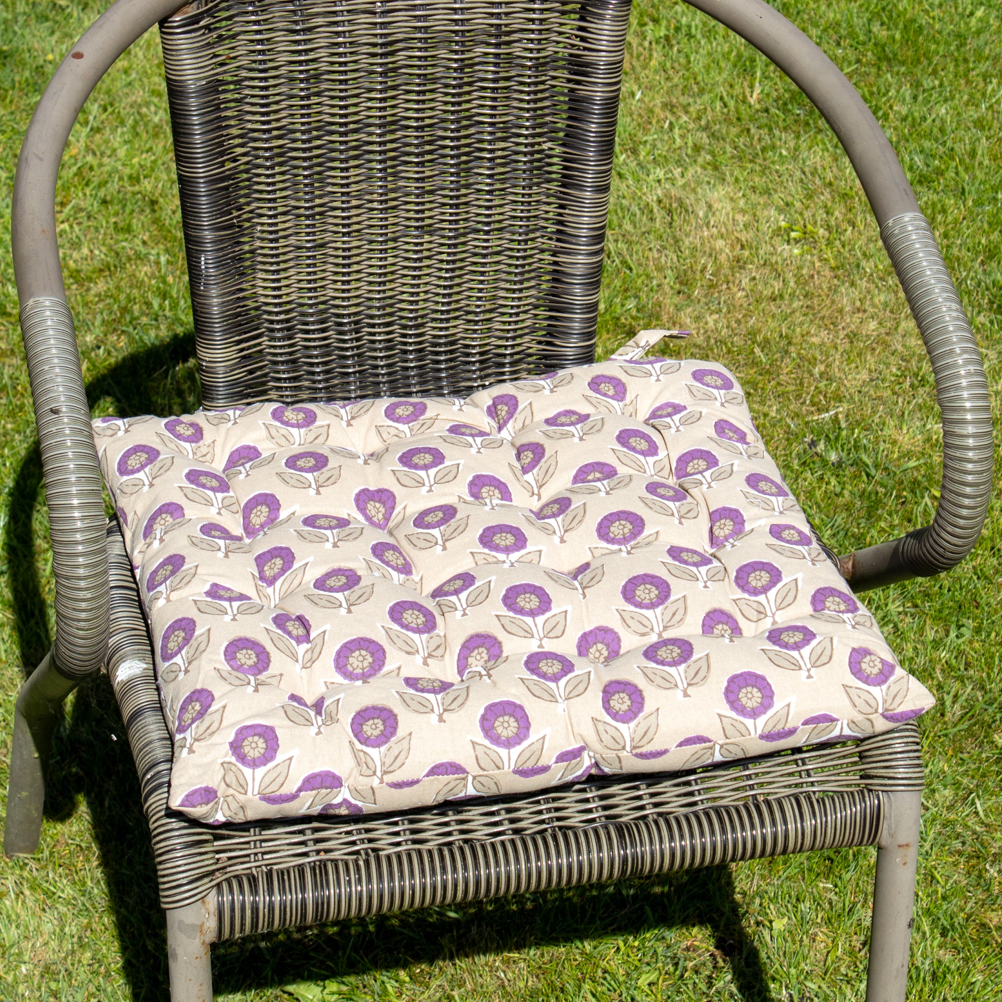 Set Of 2 Purple Flower Cotton Outdoor Seat Pads