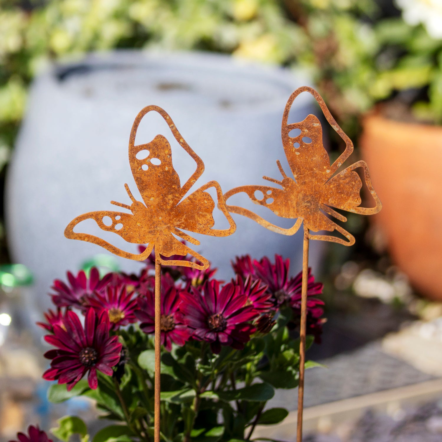 Set Of 2 Rusty Butterfly Garden Stakes