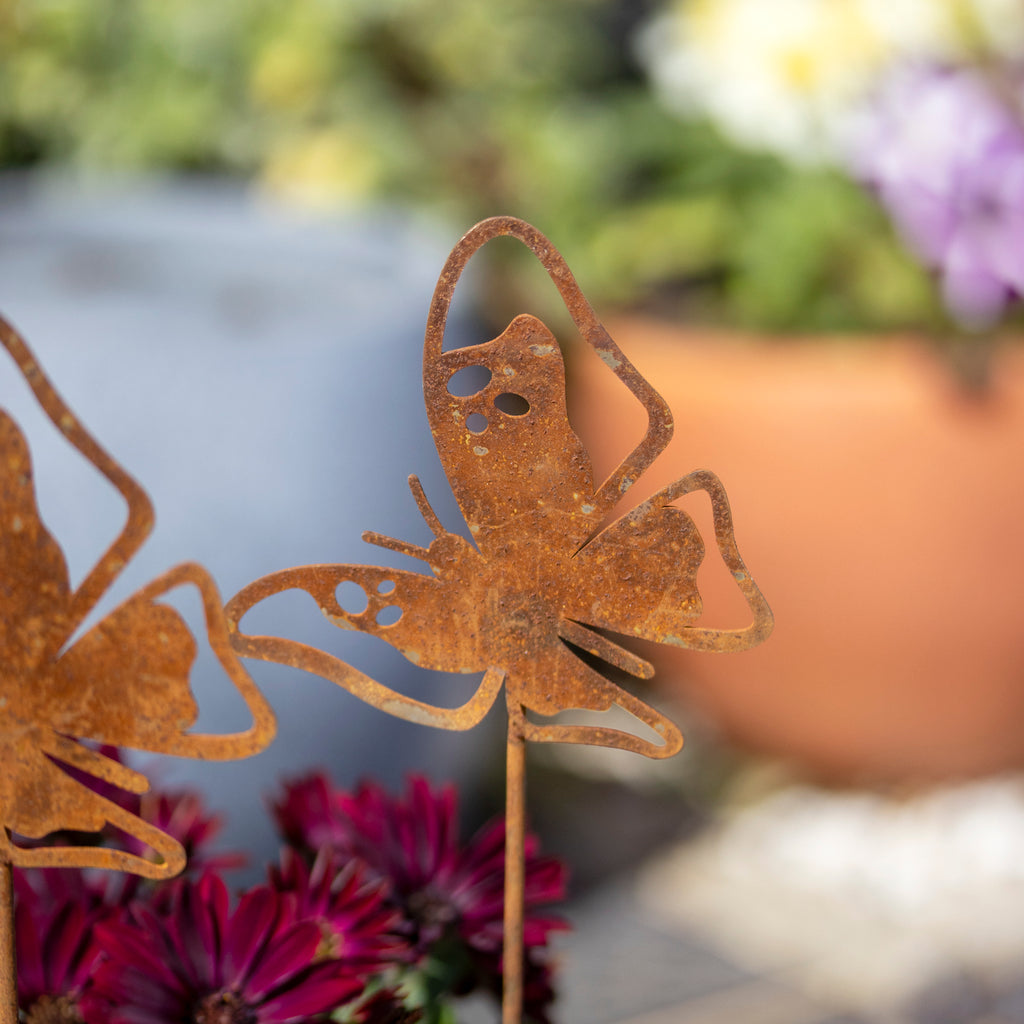 Set Of 2 Rusty Butterfly Garden Stakes