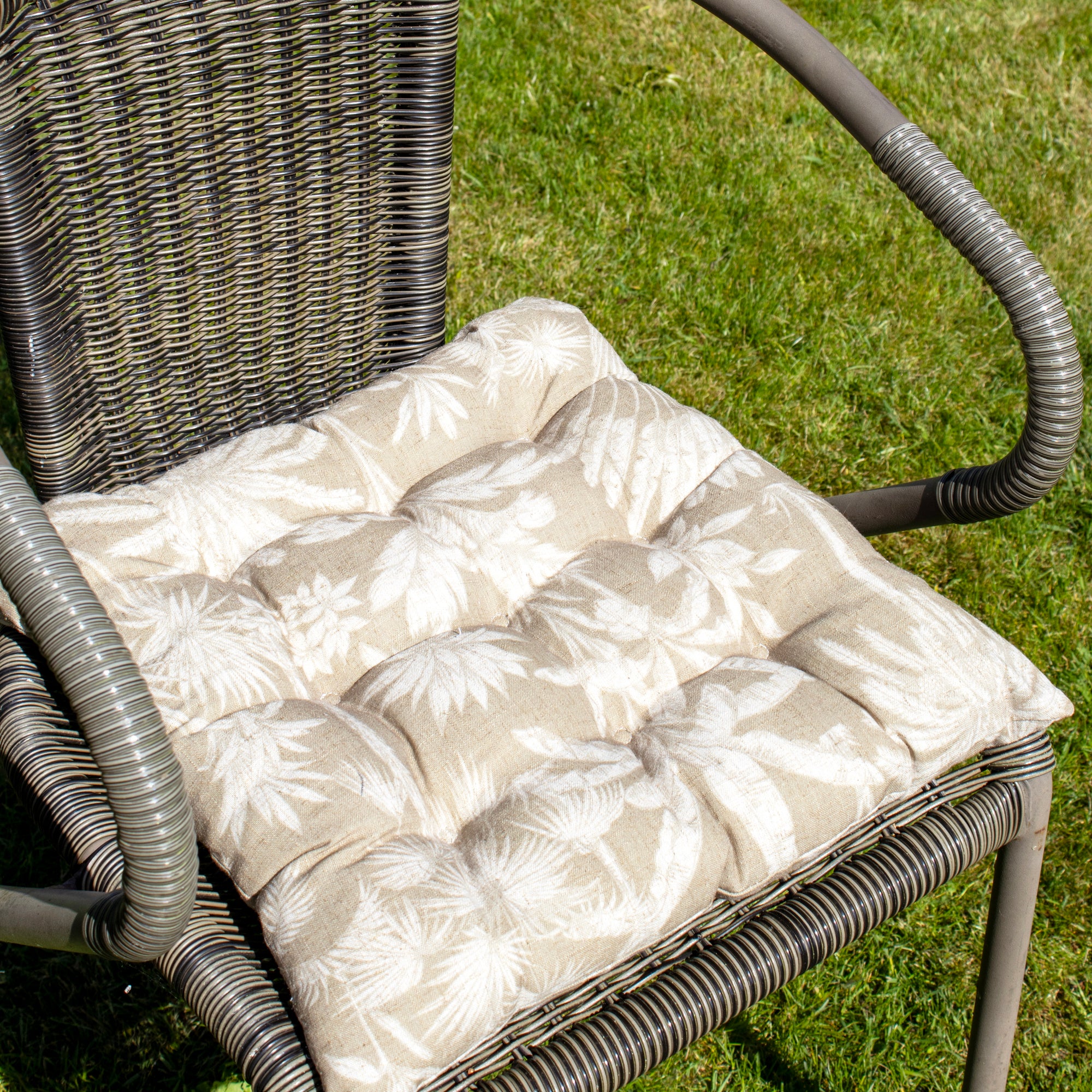 Set Of 2 Brown Floral Cotton Outdoor Seat Pads