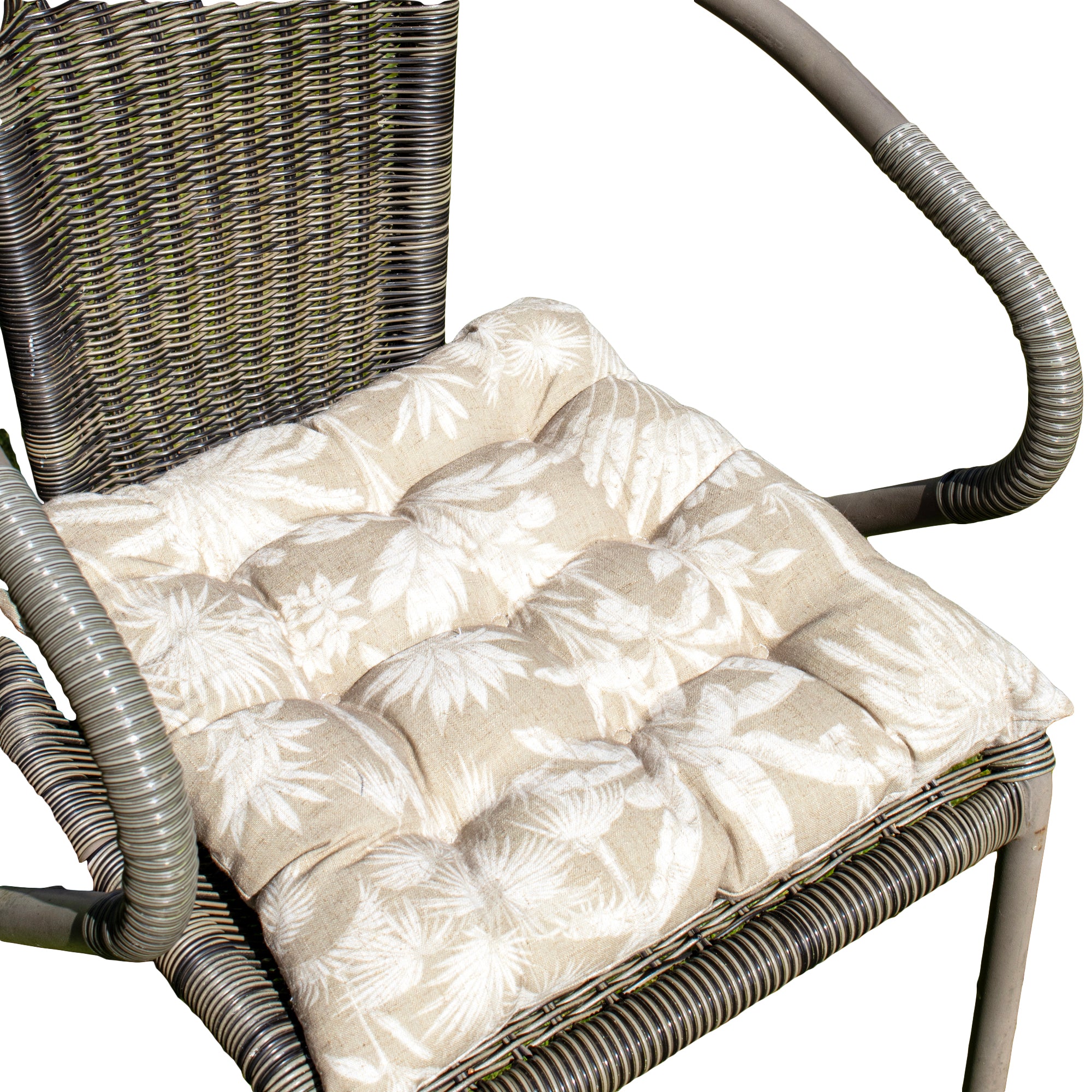 Set Of 2 Brown Floral Cotton Outdoor Seat Pads