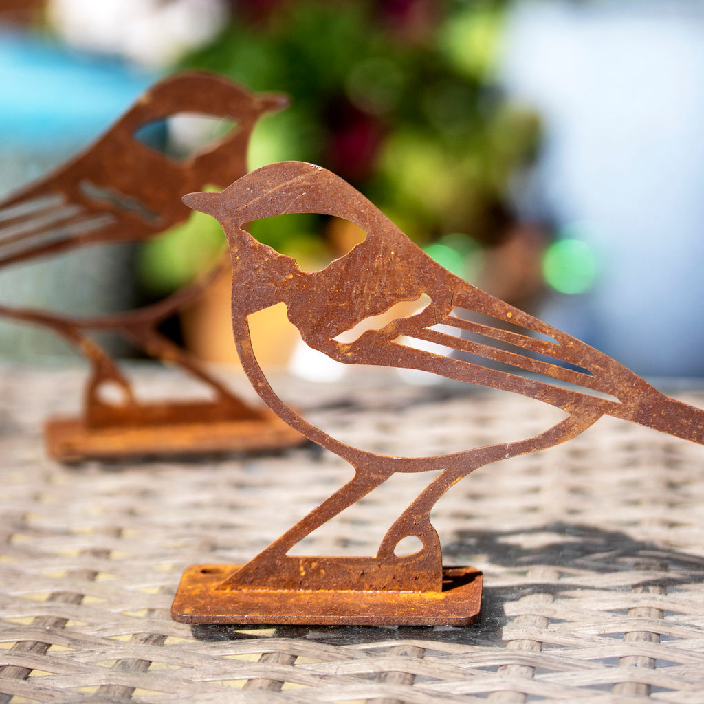 Set Of 2 Rusty Steel Great Tit Ornaments