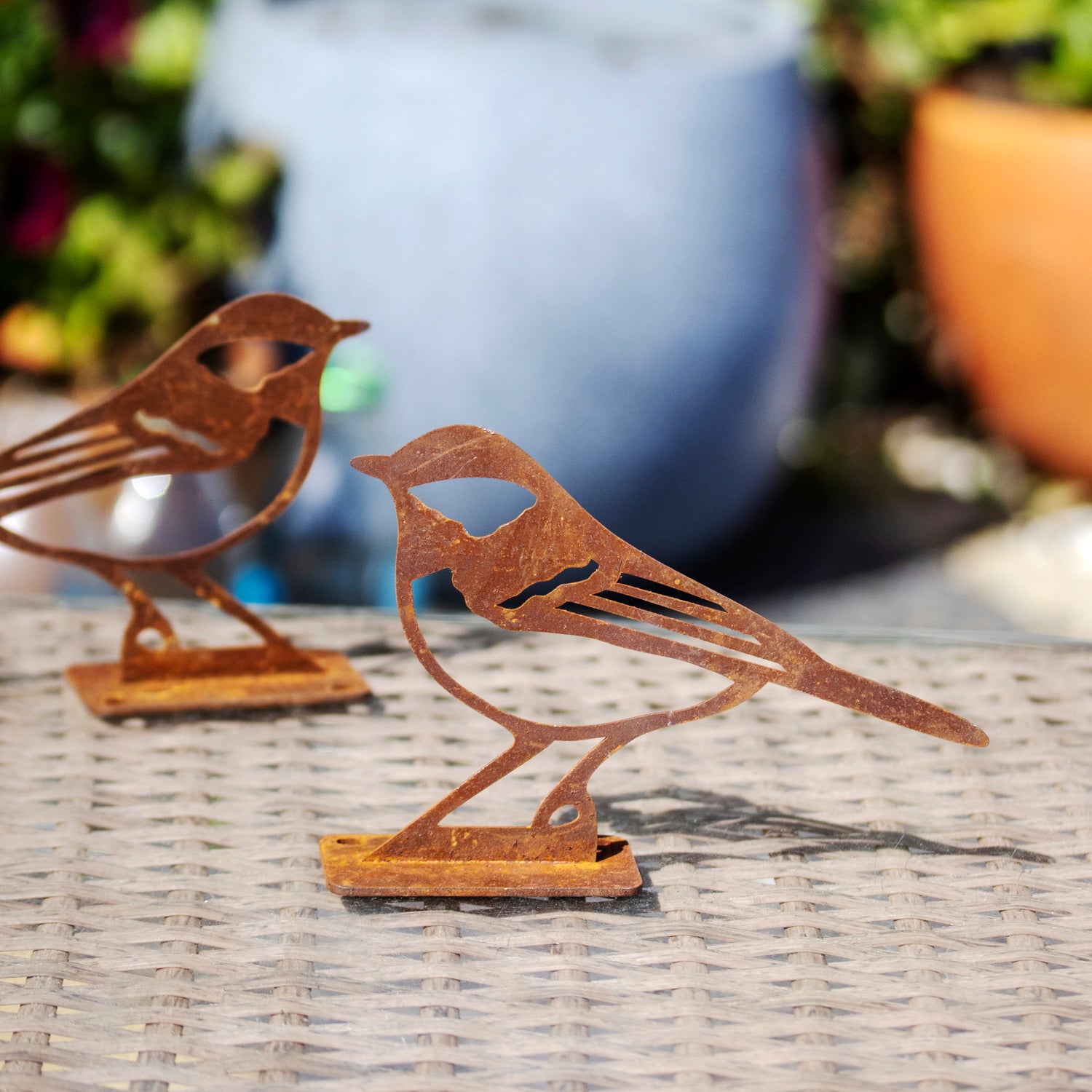 Set Of 2 Rusty Steel Great Tit Ornaments