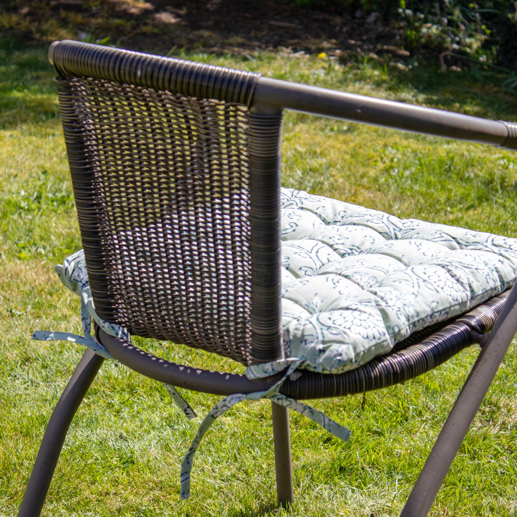 Set Of 2 Green Floral Cotton Outdoor Seat Pads