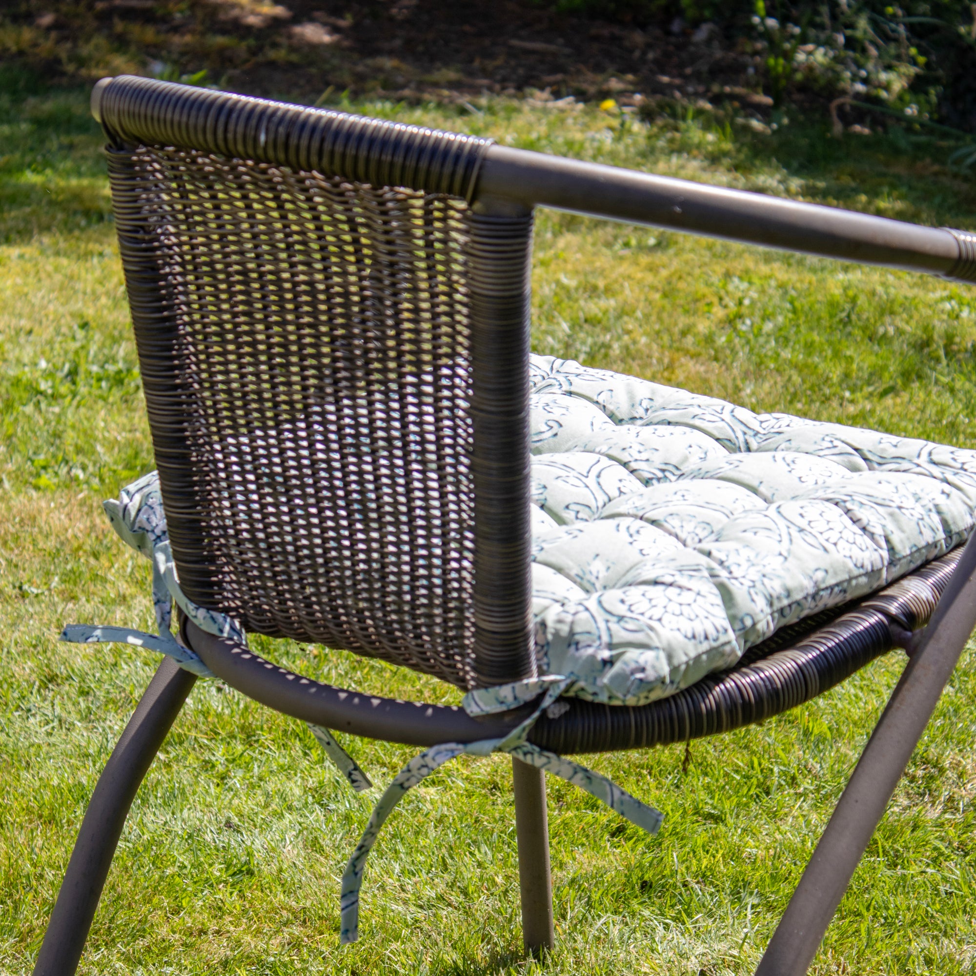 Set Of 2 Green Floral Cotton Outdoor Seat Pads