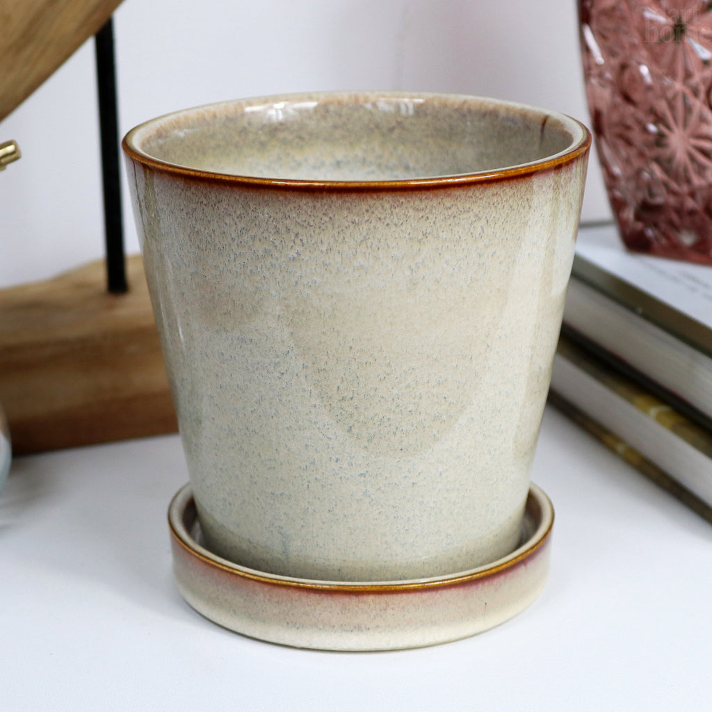 Cream Reactive Glaze Plant Pot
