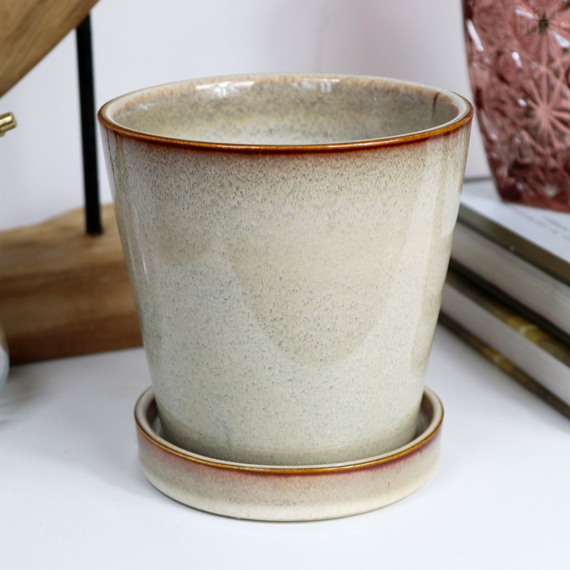 Cream Reactive Glaze Plant Pot