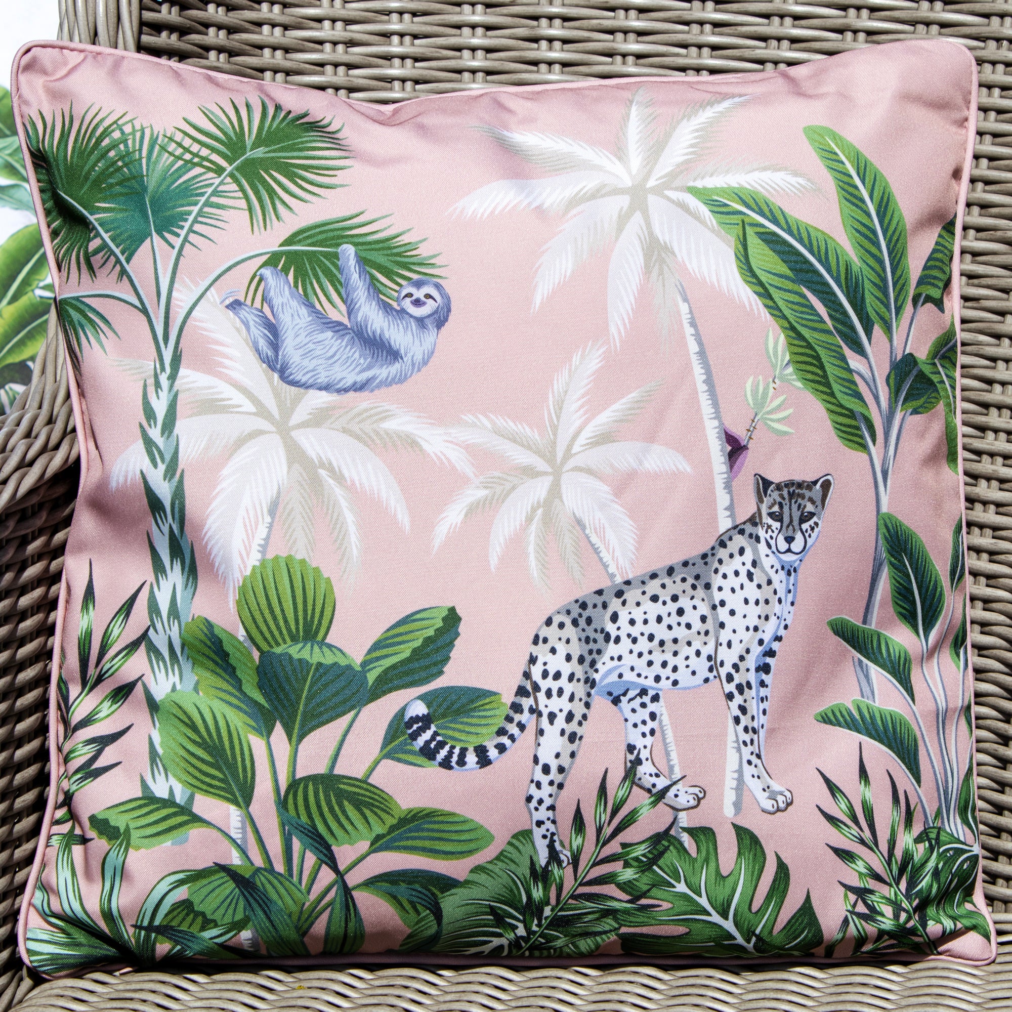Set Of 2 Pink Jungle Leopard Outdoor Cushions
