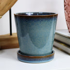 Blue Reactive Glaze Plant Pot