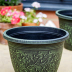 Round Verdigris Leaf Vine Planter