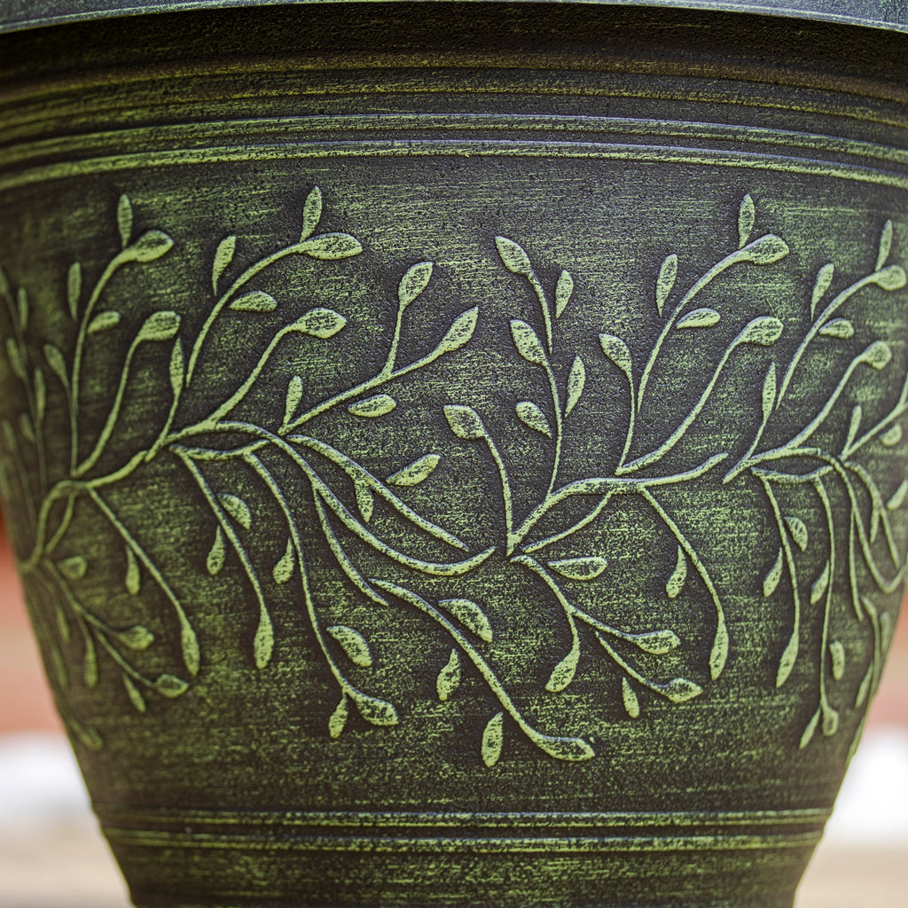 Round Verdigris Leaf Vine Planter