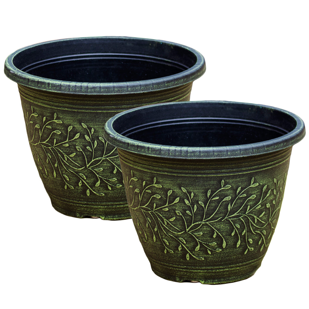 Round Verdigris Leaf Vine Planter