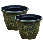 Round Verdigris Leaf Vine Planter