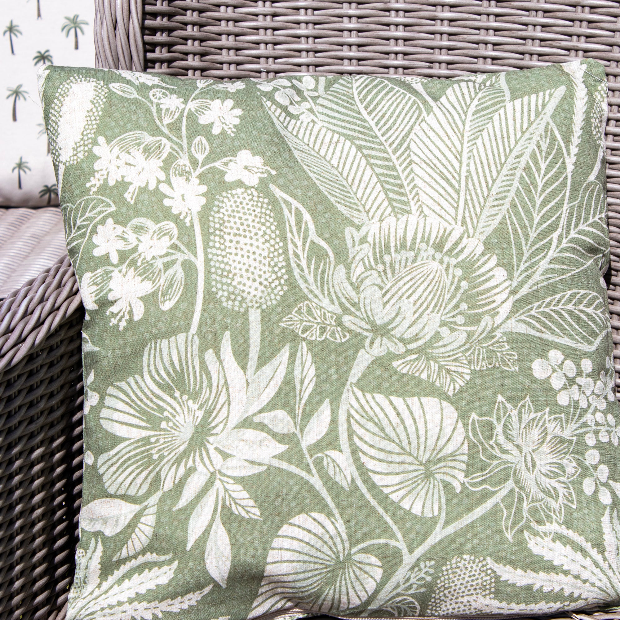 Set Of 2 Green Floral Outdoor Cushions