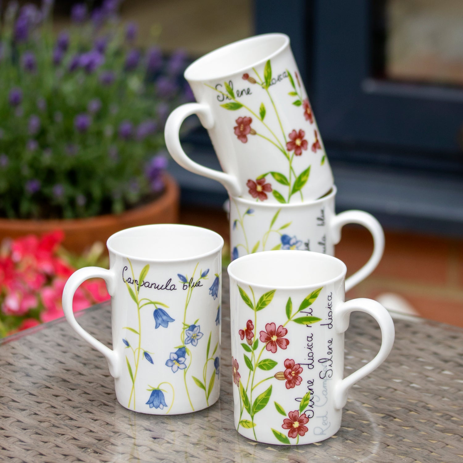 Set Of 4 Fine China Botanical Floral Mugs