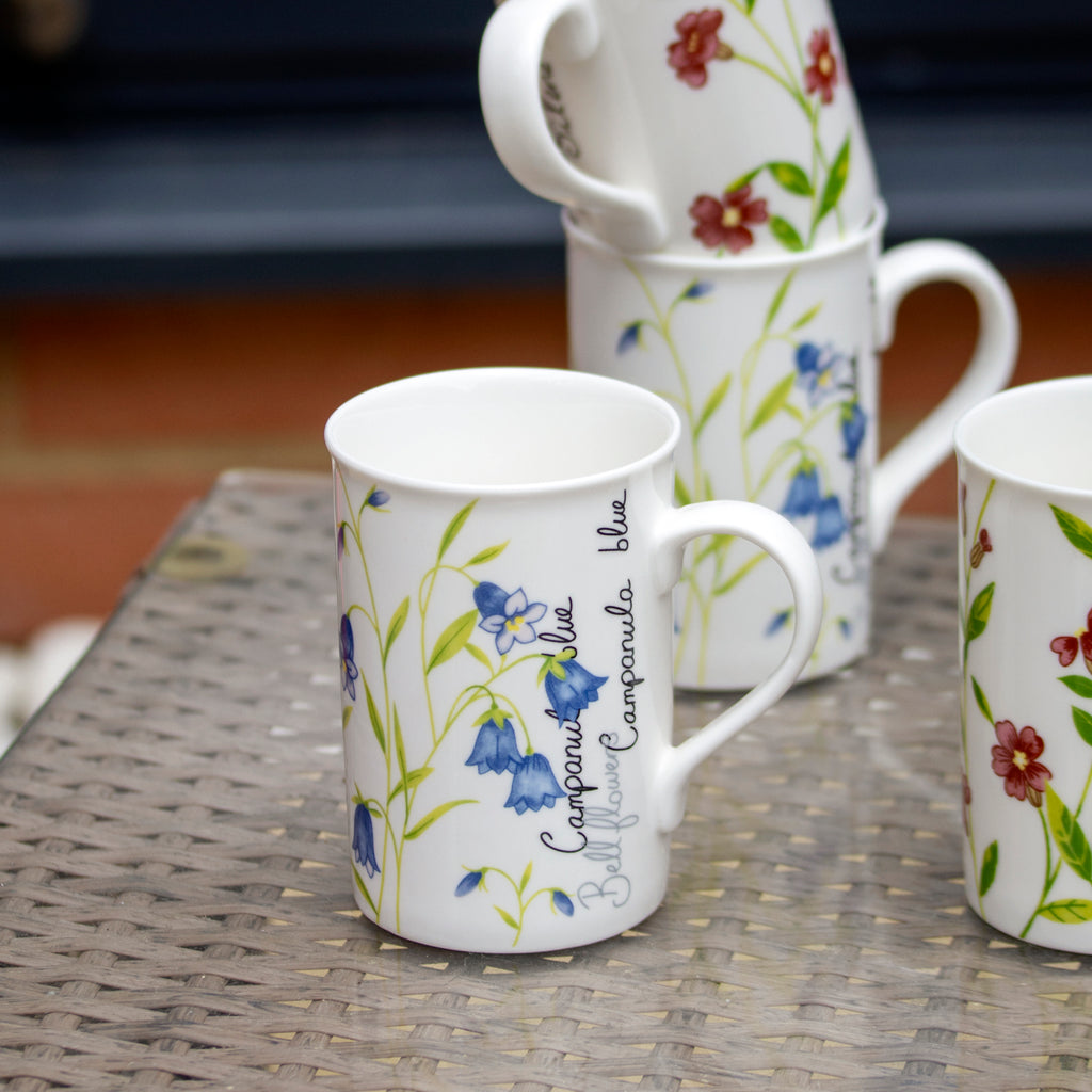 Set Of 4 Fine China Botanical Floral Mugs