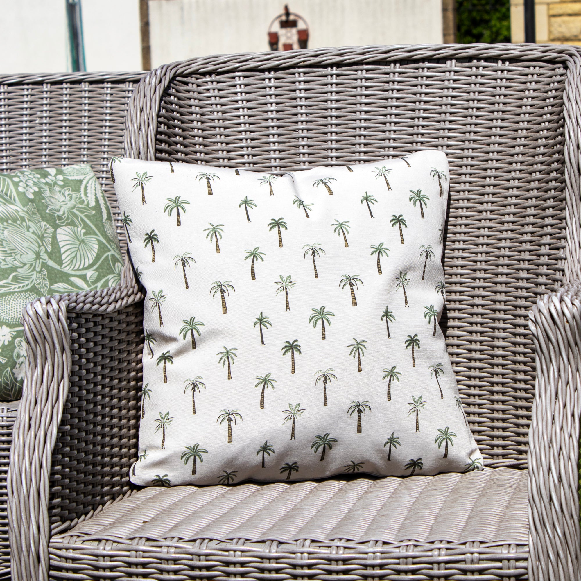 Set Of 2 Mini Palm Tree Print Outdoor Cushions