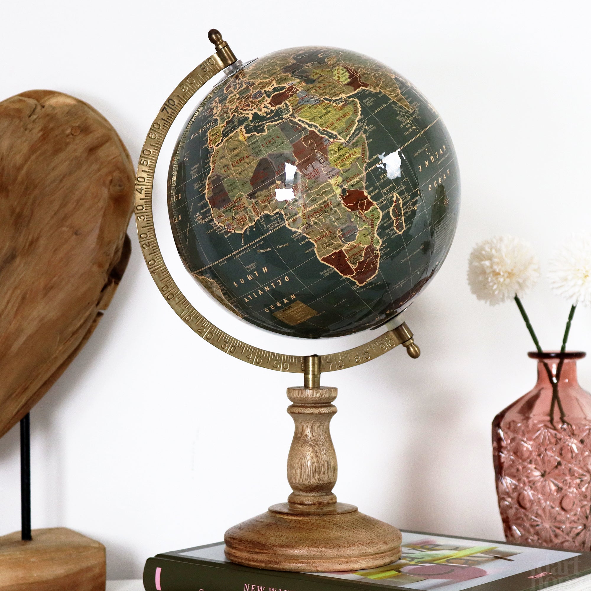 Khaki Green Vintage Style Wooden Globe