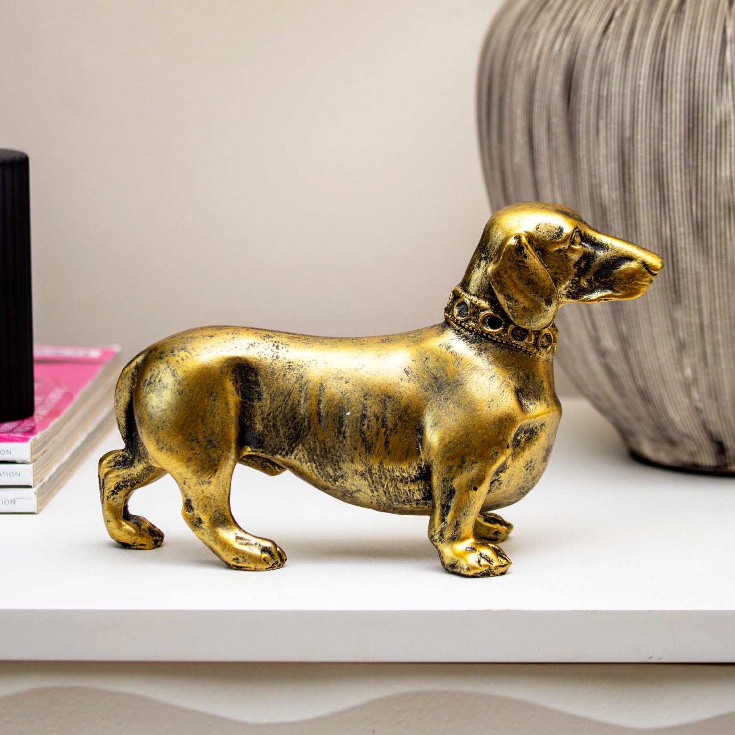 Antique Gold Sausage Dog Ornament