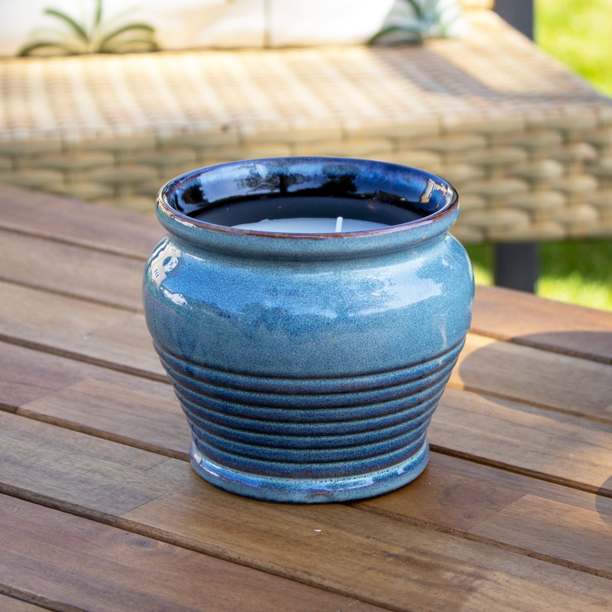 Reactive Glaze Double Wick Citronella Candle Pot