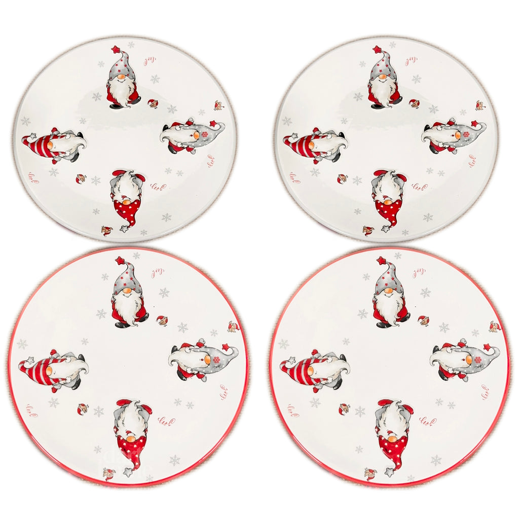 Set Of 4 Christmas Gonk Dinner Plates