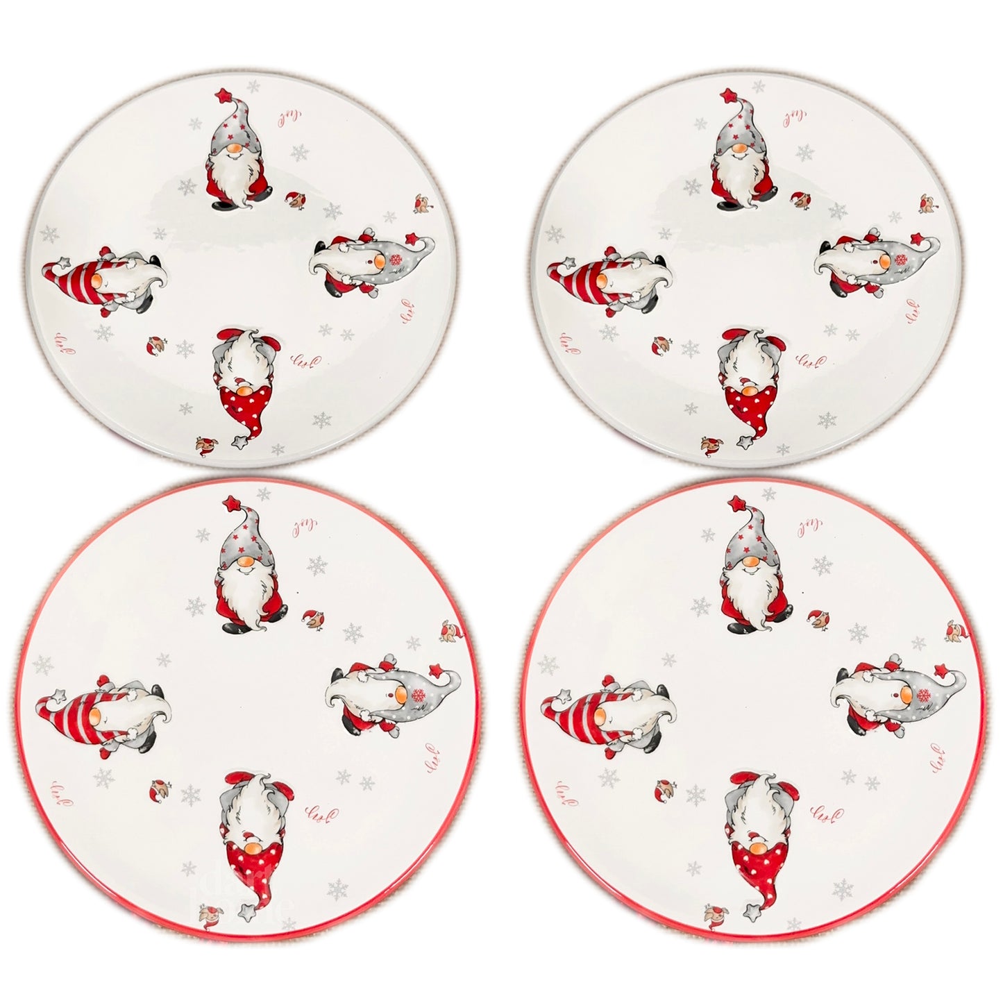 Set Of 4 Christmas Gonk Dinner Plates