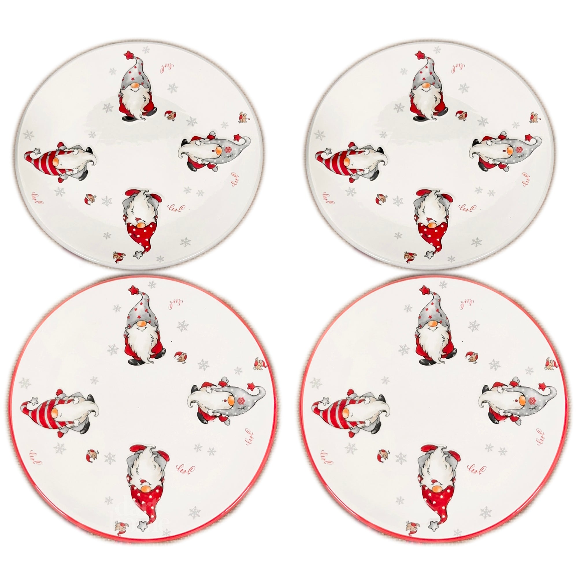 Set Of 4 Christmas Gonk Dinner Plates