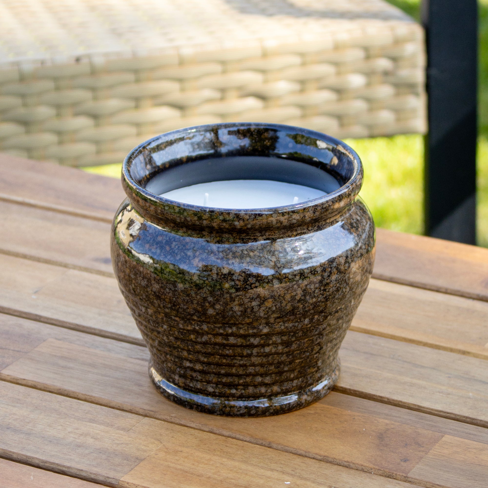 Reactive Glaze Double Wick Citronella Candle Pot