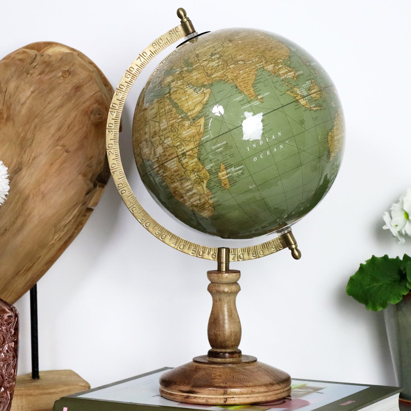 Large globe in olive wood