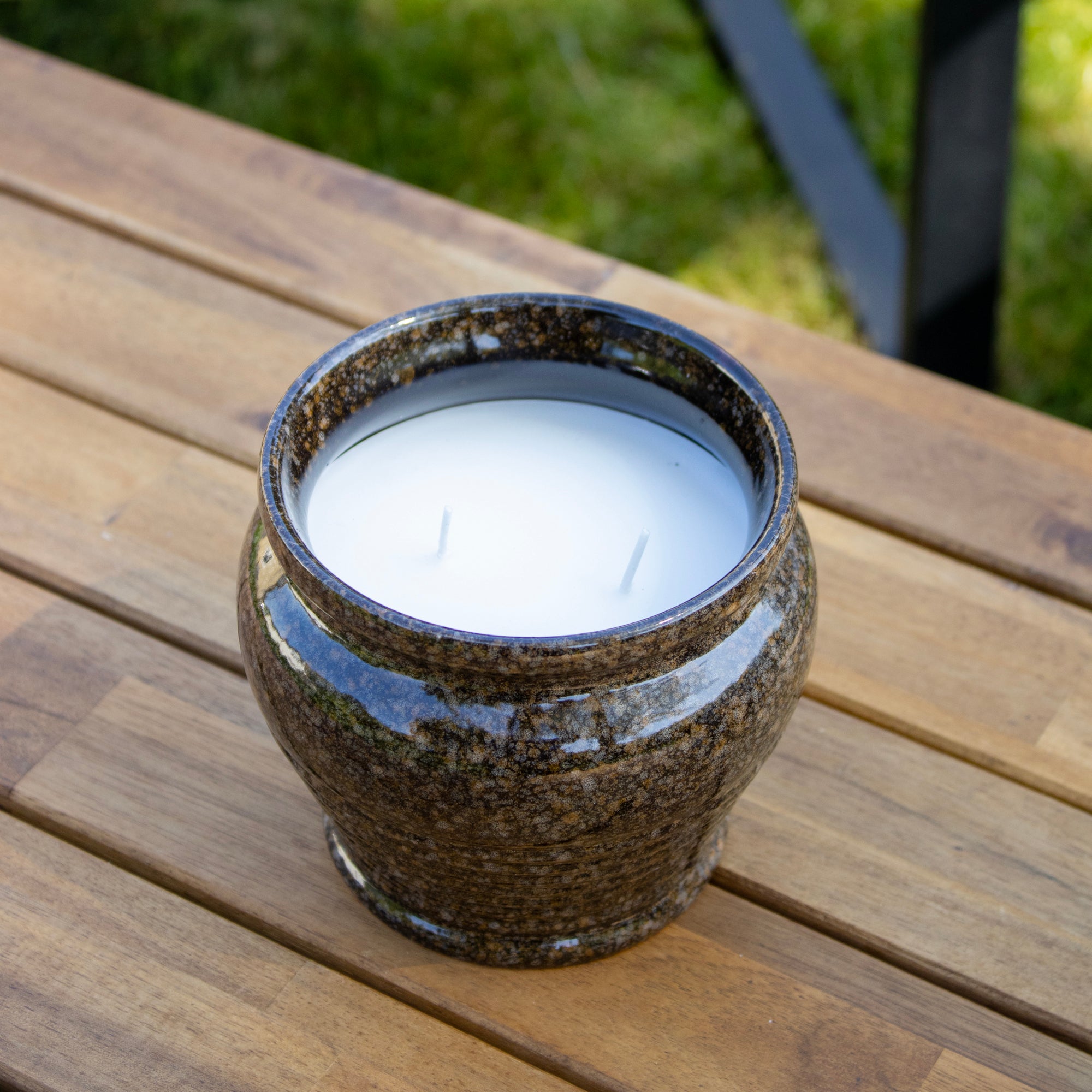 Reactive Glaze Double Wick Citronella Candle Pot