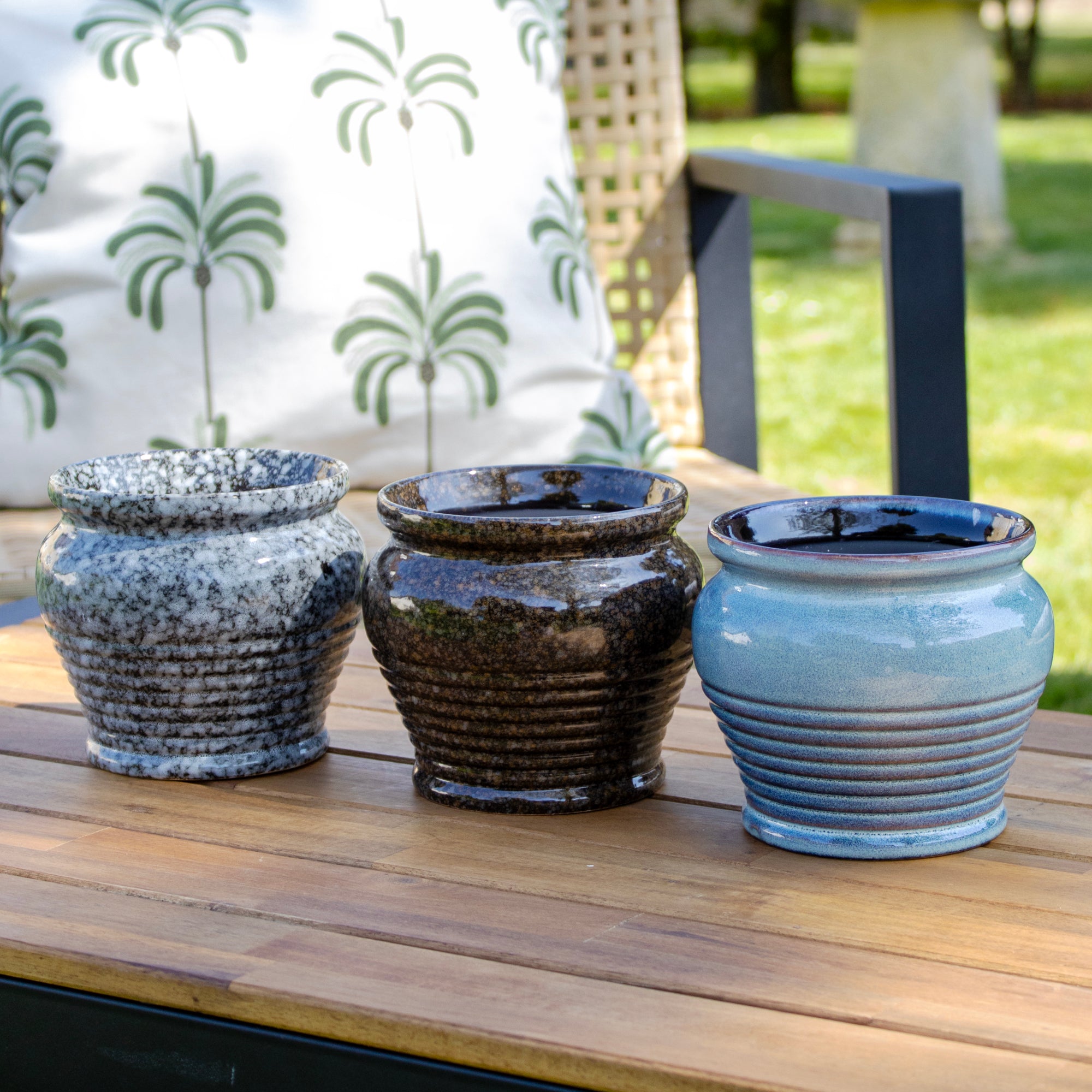 Reactive Glaze Double Wick Citronella Candle Pot