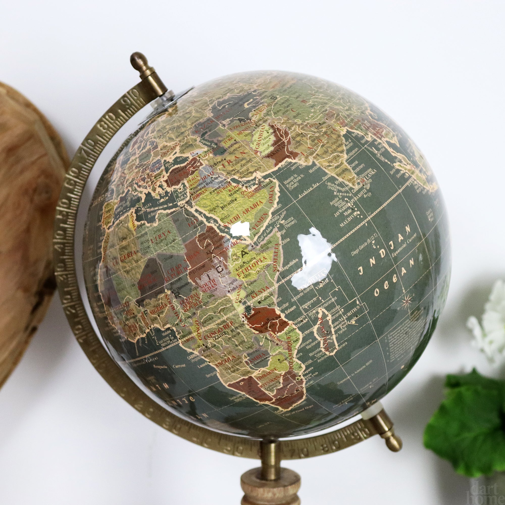 Khaki Green Vintage Style Wooden Globe