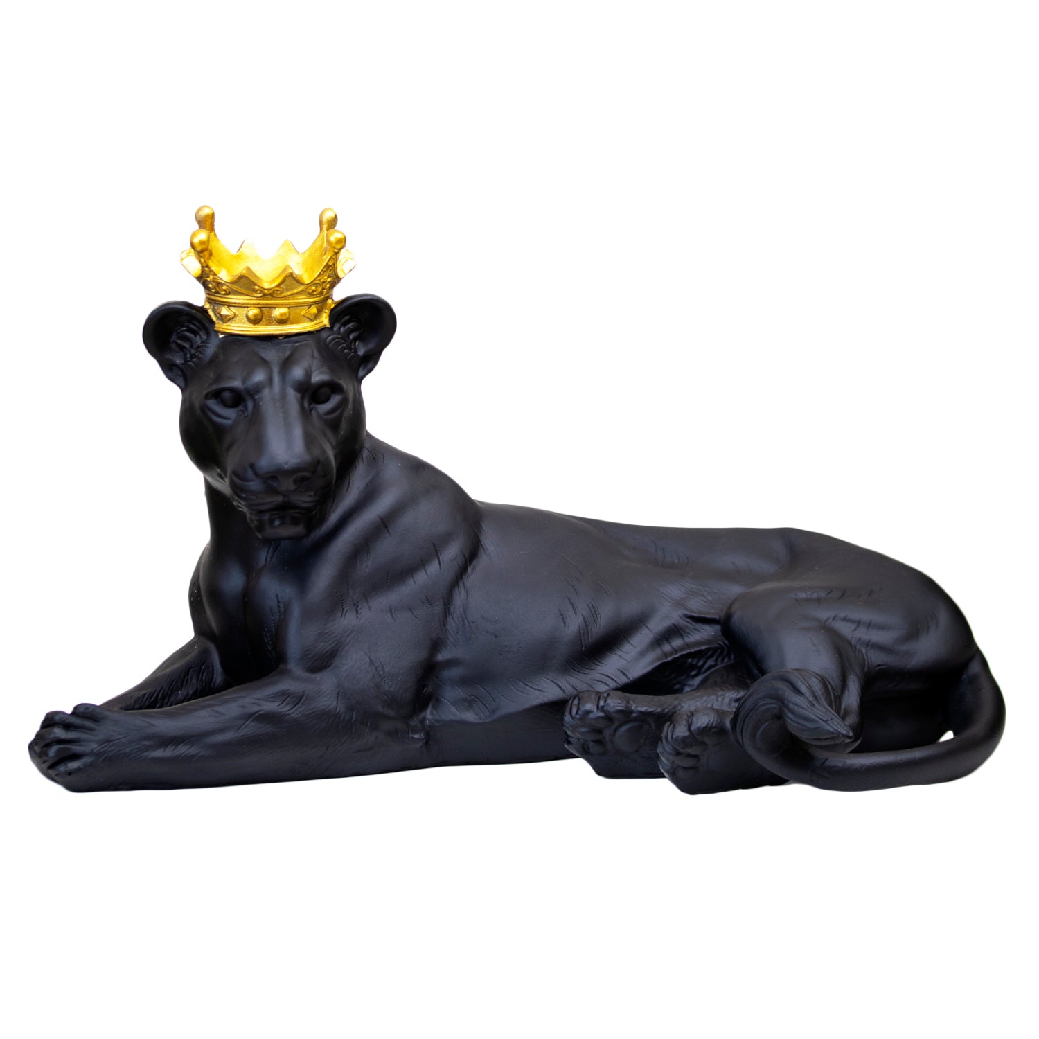 Black Lioness Ornament With Gold Crown