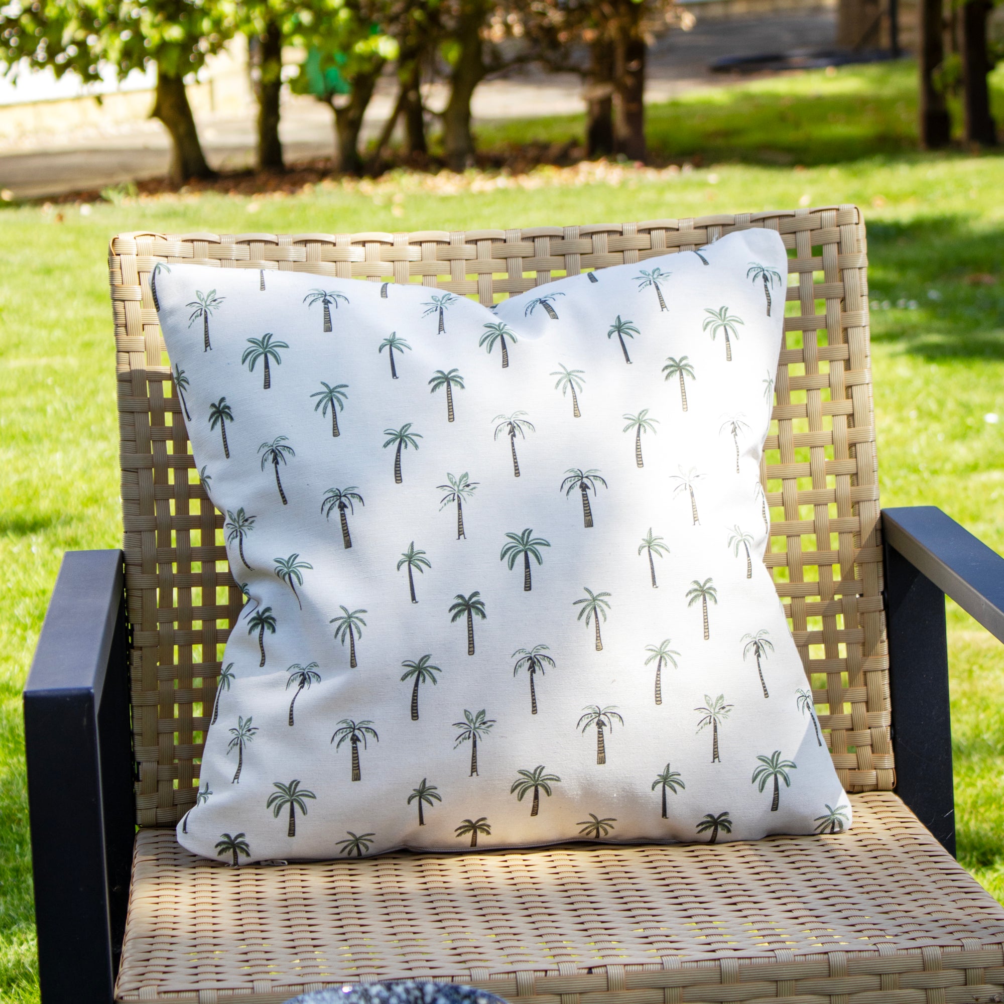 Set Of 2 Mini Palm Tree Print Outdoor Cushions