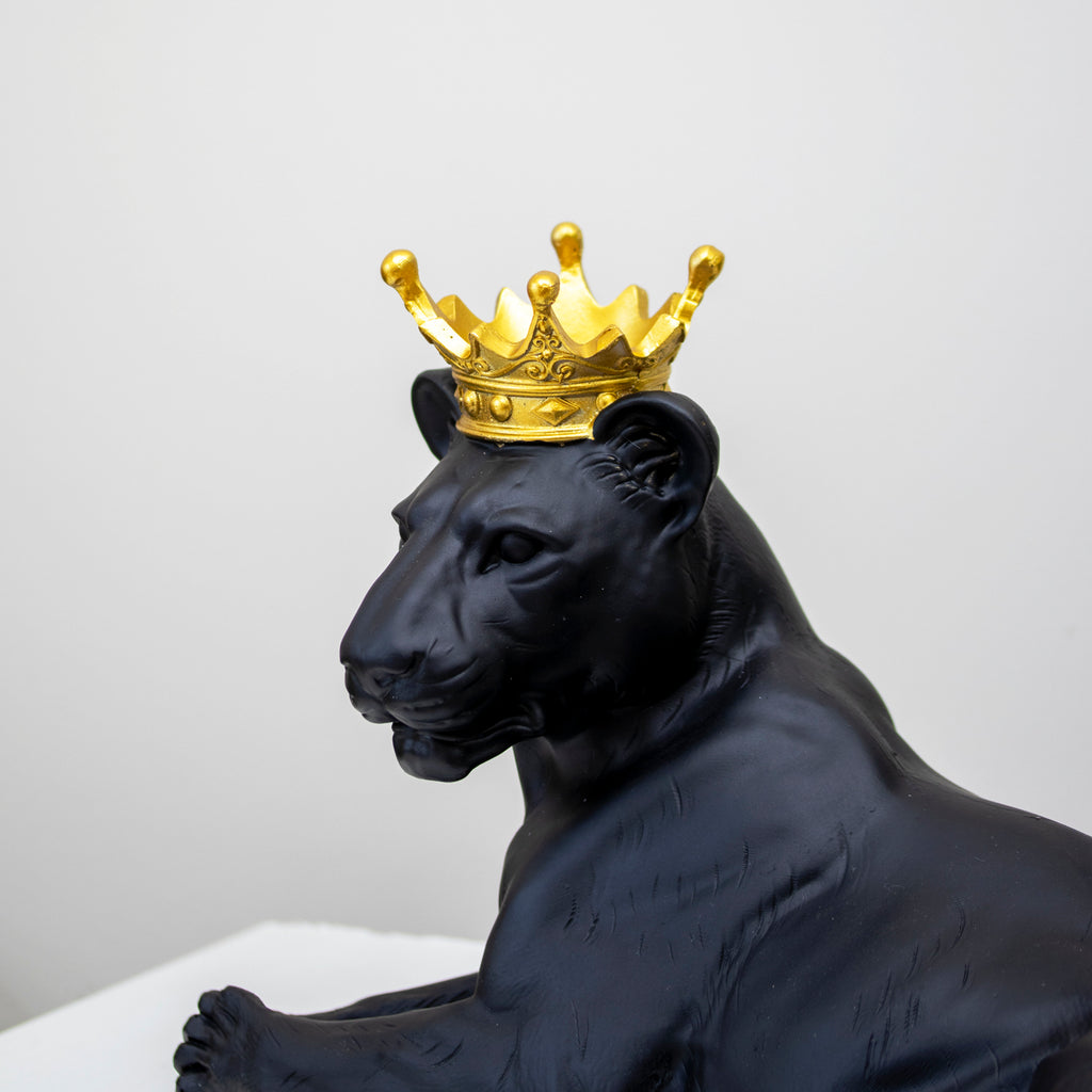 Black Lioness Ornament With Gold Crown