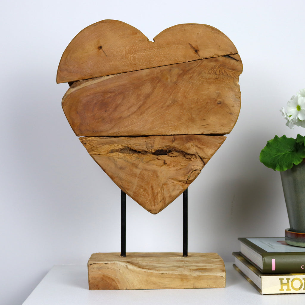 Large Teak Root Heart On Stand