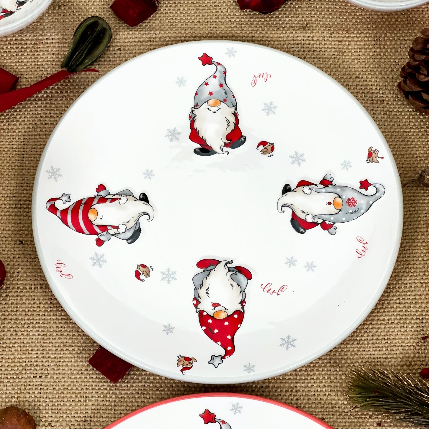 Set Of 4 Christmas Gonk Dinner Plates